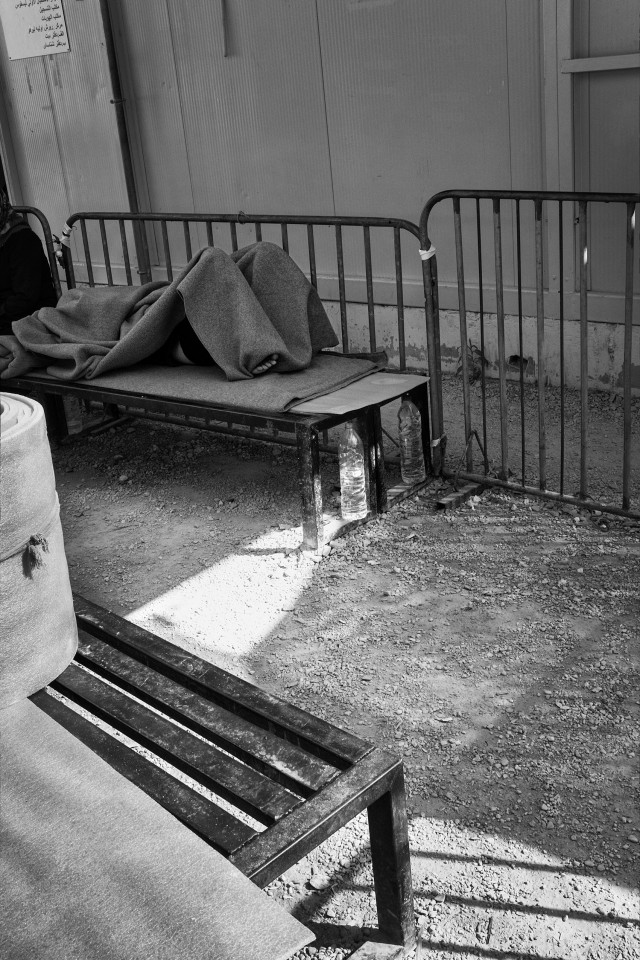 A sick girl from Syria is waiting for transfer to Athens inside camp Moria, Lesbos, Greece. A sick girl from Syria is waiting for transfer to Athens inside camp Moria, Lesbos, Greece.
