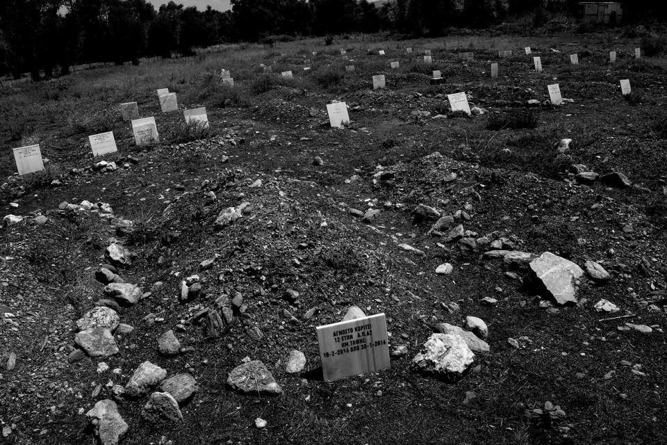 The grave of an unknown girl, 12 years old, whose body was found on 23 of March 2016. Cemetry, Lesbos, Greece, refugees